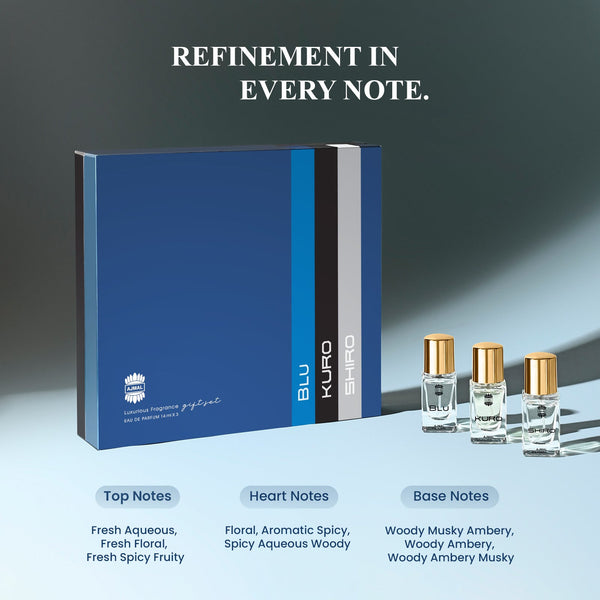 BLU, KURO, SHIRO Perfume Gift Set Pack of 3 for Men (14 ML each)
